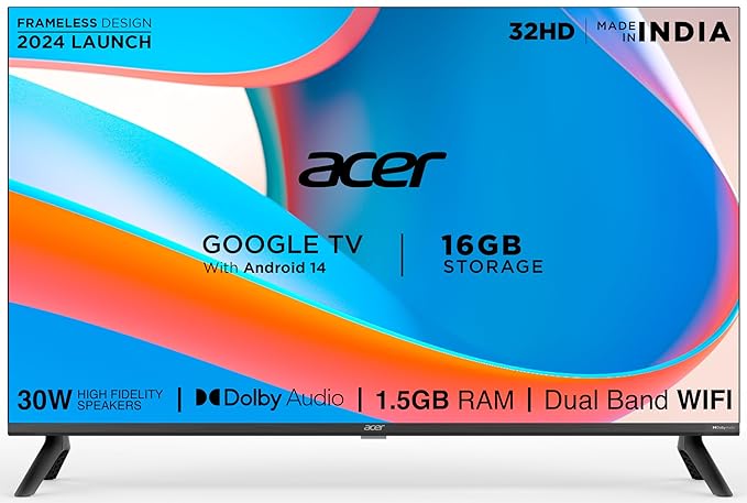 acer 80 cm (32 inches) I Pro Series HD Ready Smart LED Google TV AR32HDIGU2841AT (Black)